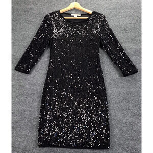 Forever 21 XXI Dress Womens XS Black Sequin Sparkle 3/4 Sleeve Party Cocktail